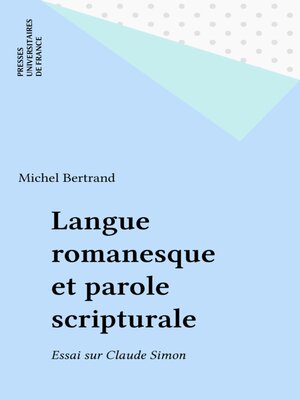 cover image of Langue romanesque et parole scripturale